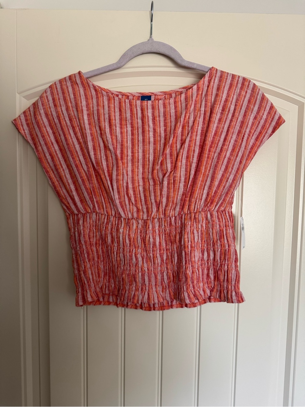 Old Navy Striped Gathered Waist Top - Red and Orange